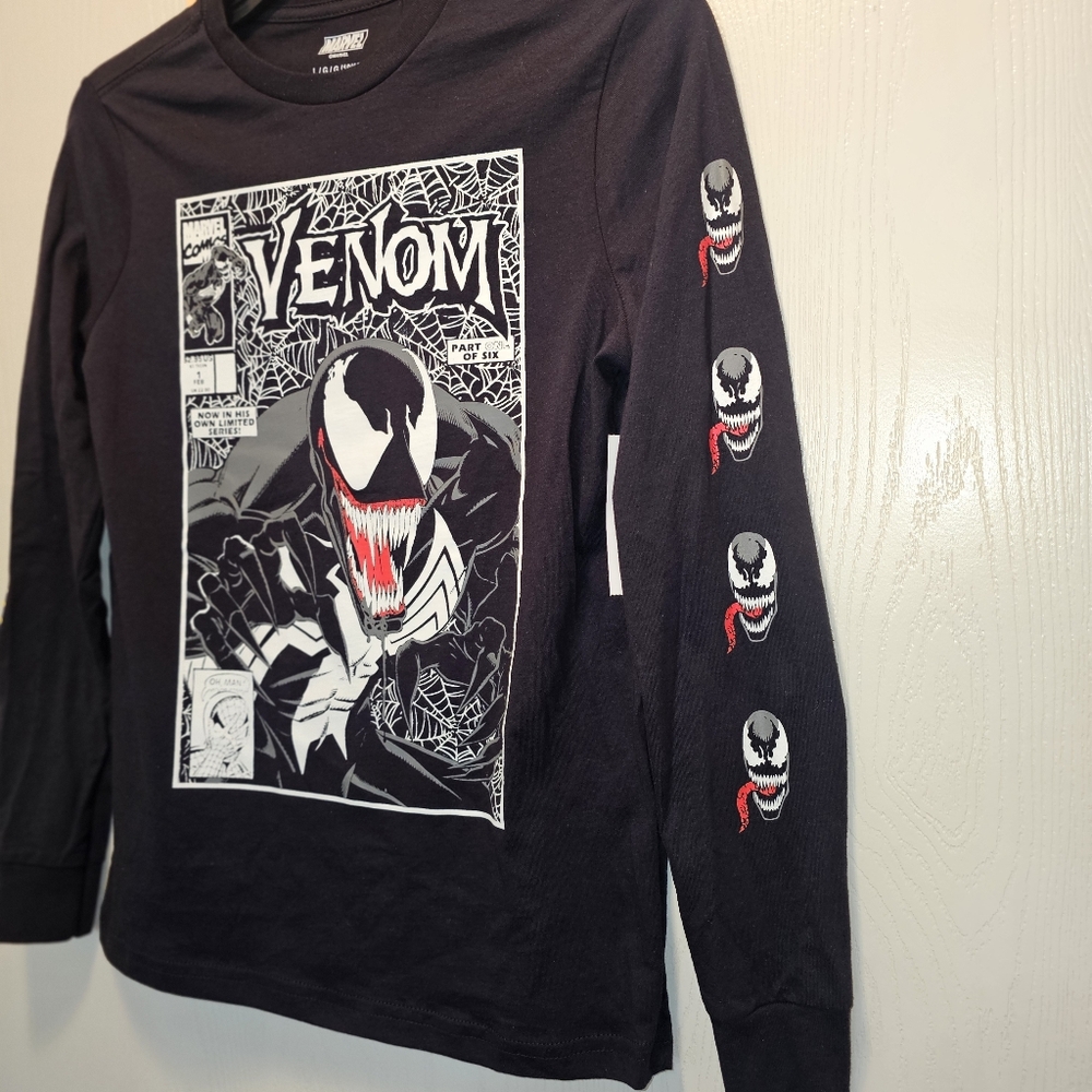Marvel Venom Boys Long Sleeve Graphic Tee Size Large 10 12 Black New Crewneck